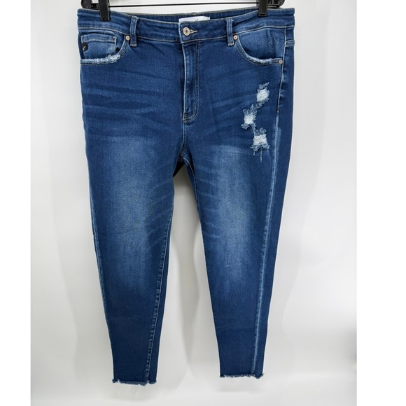 Denim - KanCan Womens Skinny Jeans Blue Wash Distressed Ripped Denim Pants | 0006